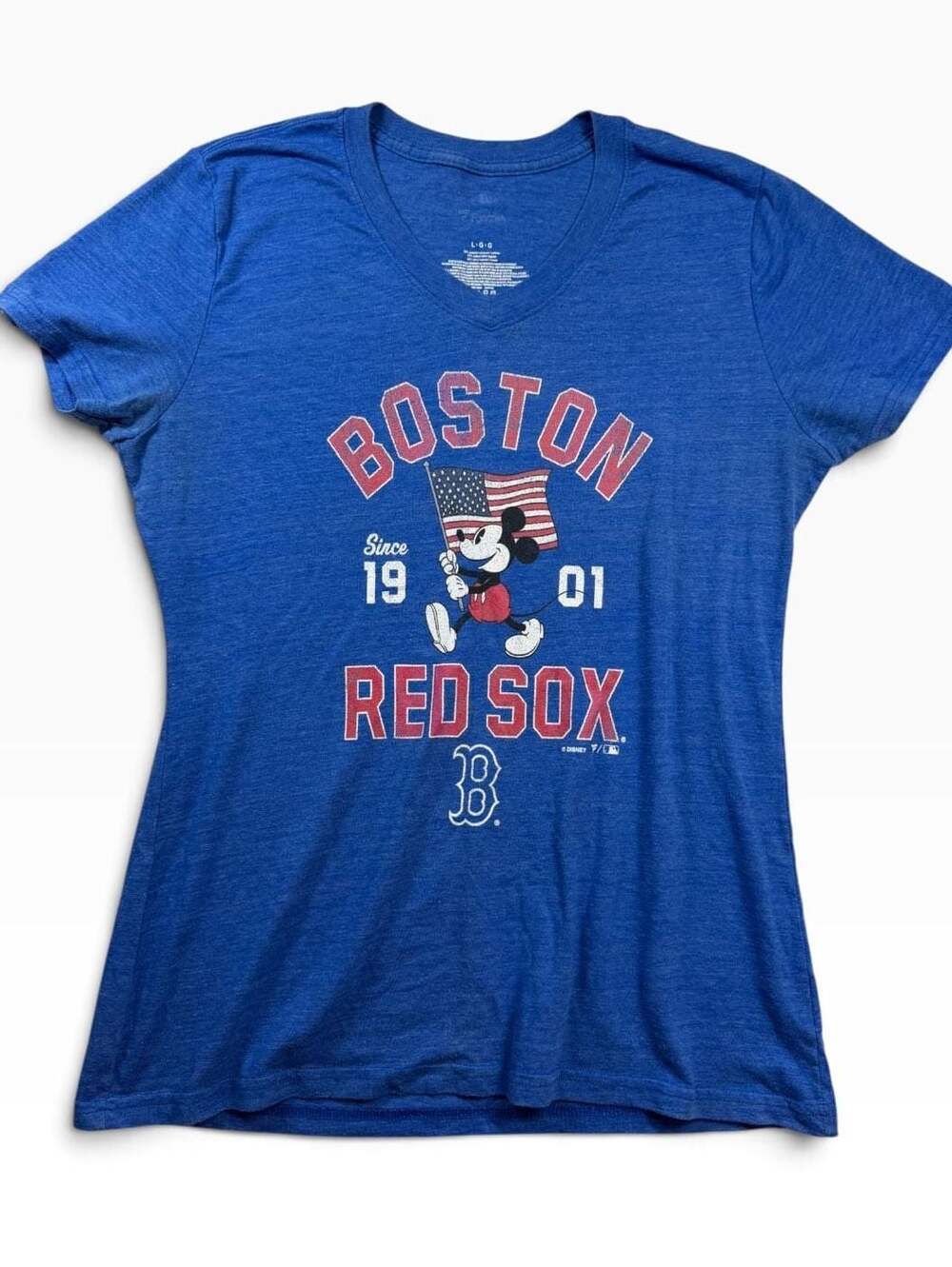 Disney Mickey Mouse Boston Red Sox Womens L V Neck MLB Graphic T Shirt